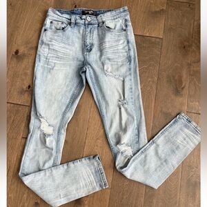 Serenede Men's Skinny Distressed Light Blue Jeans Size 30